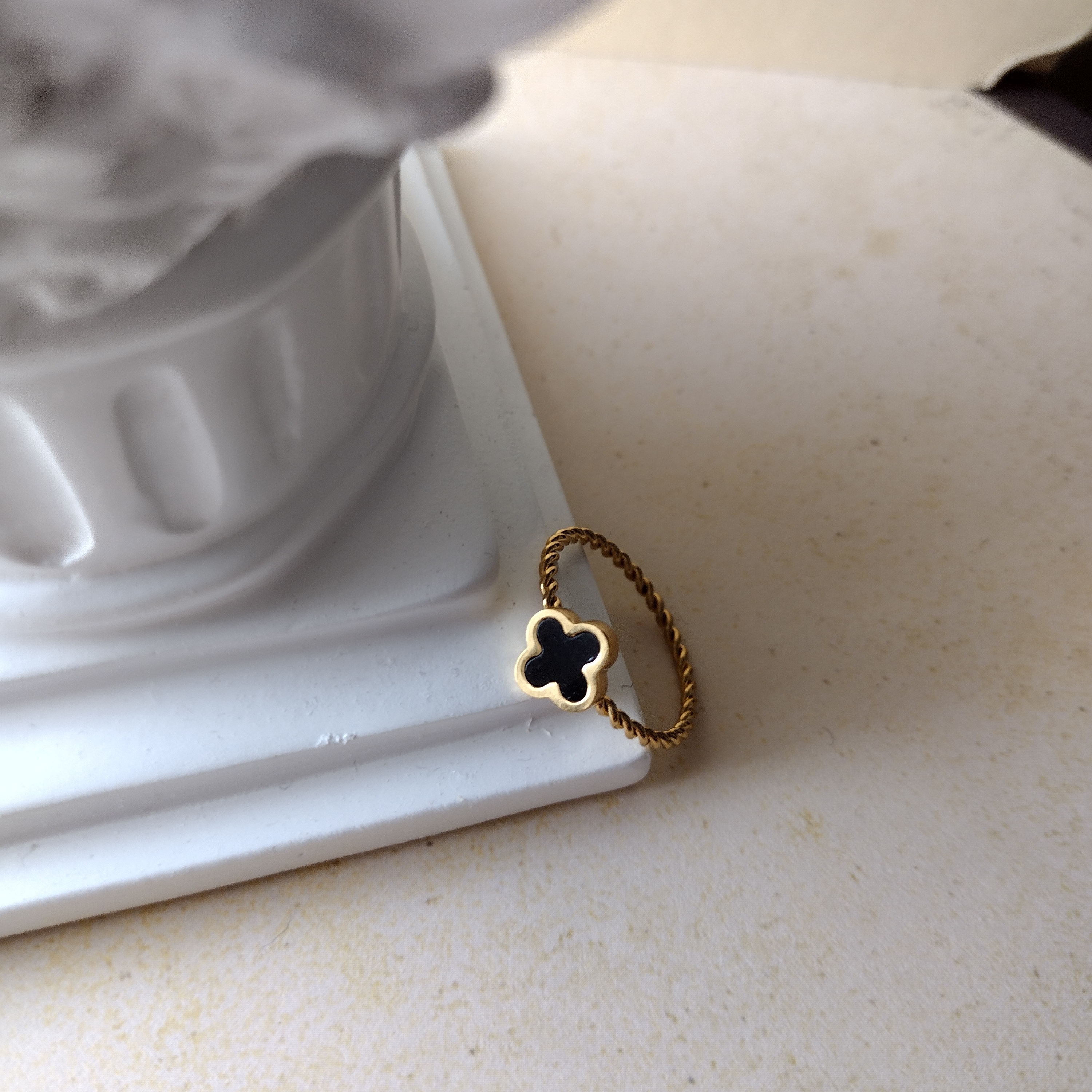 18 Kt Gold Over Titanium Black Clover Ring